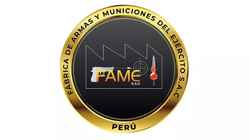 Logo con forma circular de la Fbrica de Armas y Municiones del Ejrcito (FAME SAC).