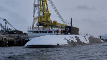 El submarino de la clase Borei-A Imperator Aleksandr III, idntico al actualmente en pruebas Knyaz Pozharskiy. (Foto Ministerio de Defensa de Rusia)